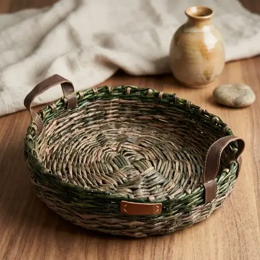 [HI070260002] Paper Straw Basket with handles 